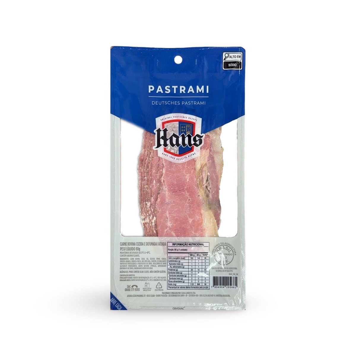 PASTRAMI BOVINO HANS FATIADO 18X80G
